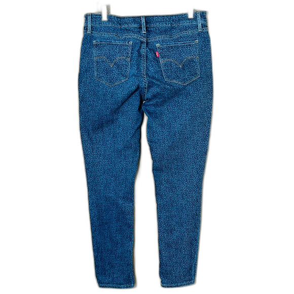 Levis 711 Skinny Dark Wash Leopard Cheetah Print Denim Jeans 32 Size 14 Midrise - Picture 3 of 9